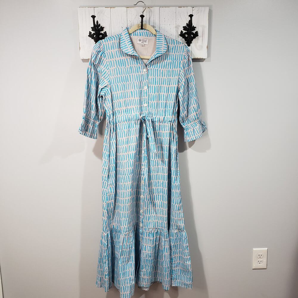 Holly Shae Catherine Dress Honeysuckle Stripe XS/M Blue White Midi Dress